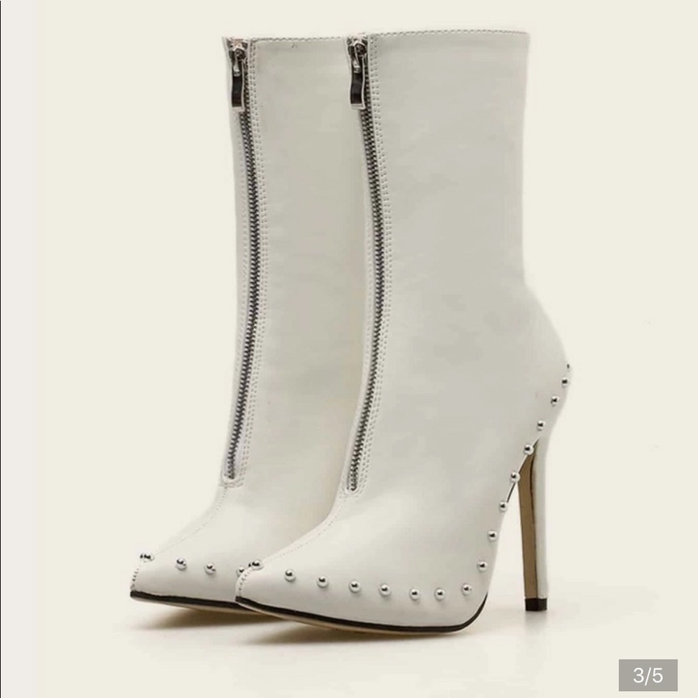 Studded decor zip front stiletto heels